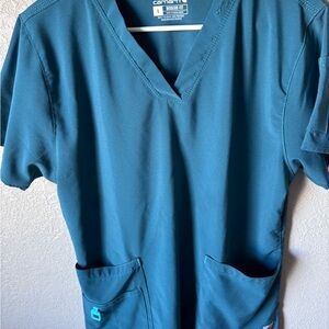 Carhartt women’s Blue scrub tops rare print L EUC medical uniform comfort
